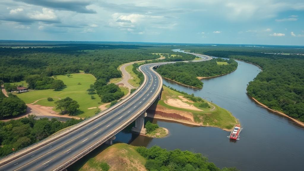 Estrada e rio na paisagem amazônica representando o projeto Amapá Integrado