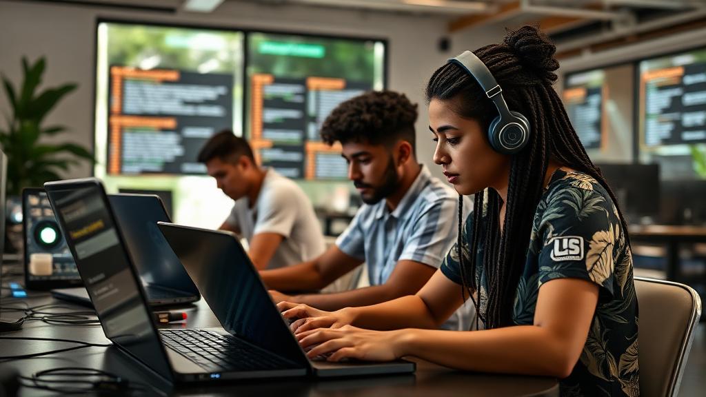 Jovens trabalhando com tecnologia representando o projeto Amapá Conectado